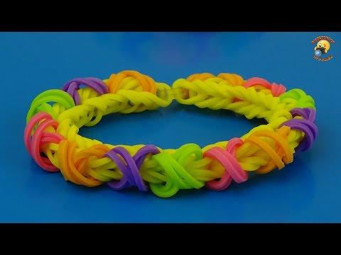 Браслет из резинок крестиками. Плетение  Rainbow Loom